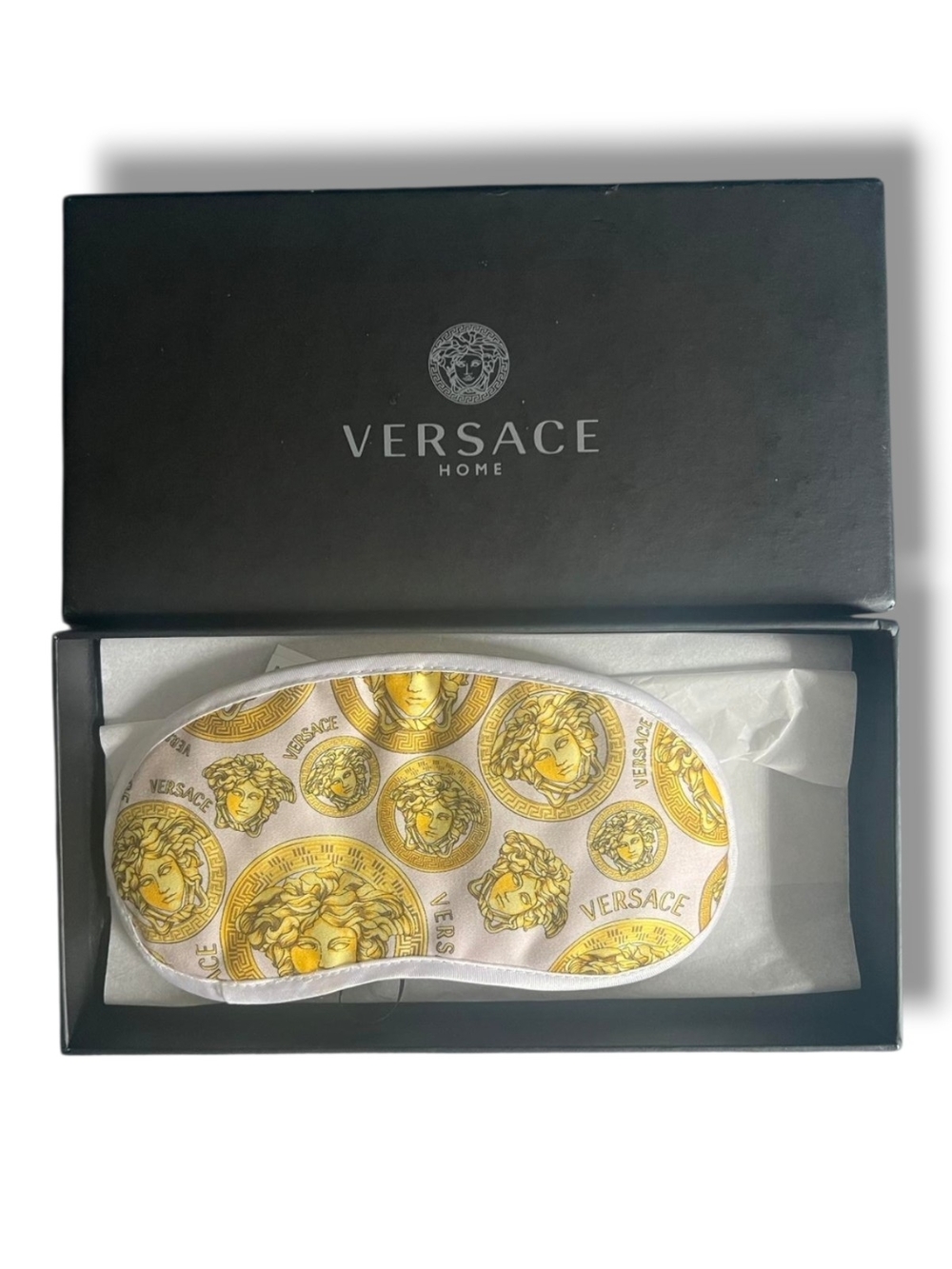 Versace Home Medusa Amplified Eye Sleep Mask White Gold Luxury NIB Gift Box Tag